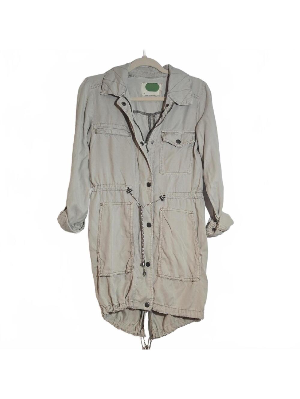 Anthropologie Light Beige Drawstring Utility Jacket Size XS Pit To Pit Approx 19